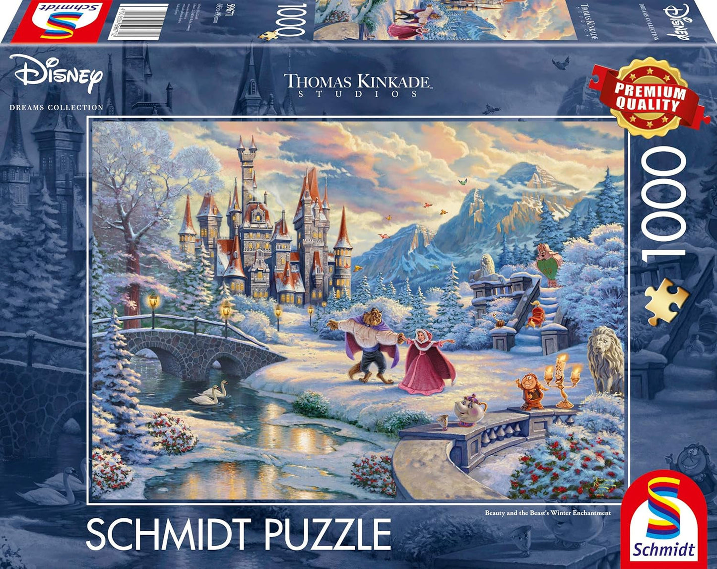 Schmidt Spiele 59671 Thomas Kinkade Disney La Bella y la Bestia Noche Mágica de Invierno 1000 Piezas Rompecabezas Naty Shop Individual