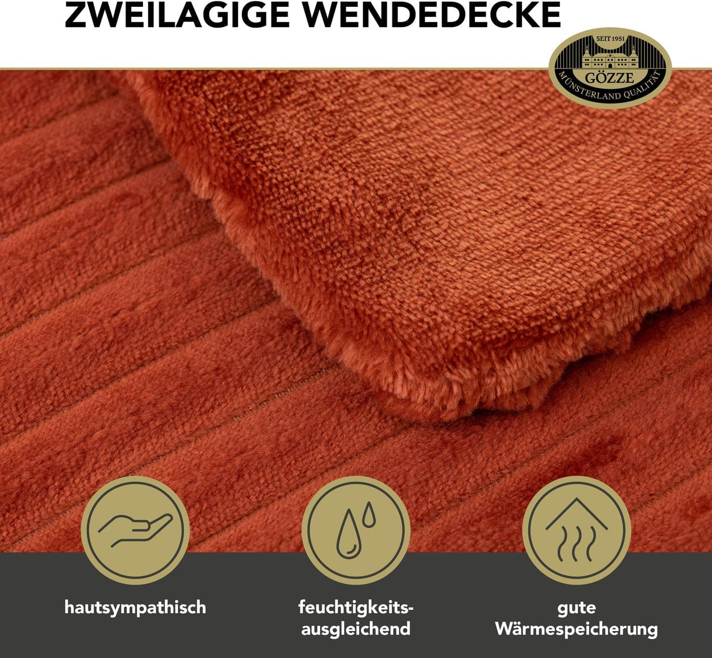 Gözze - Manta cómoda y suave con aspecto de pana, 1620 g/unid, 150 x 200 cm - canela Camas y mantas Besuche den Gözze-Store