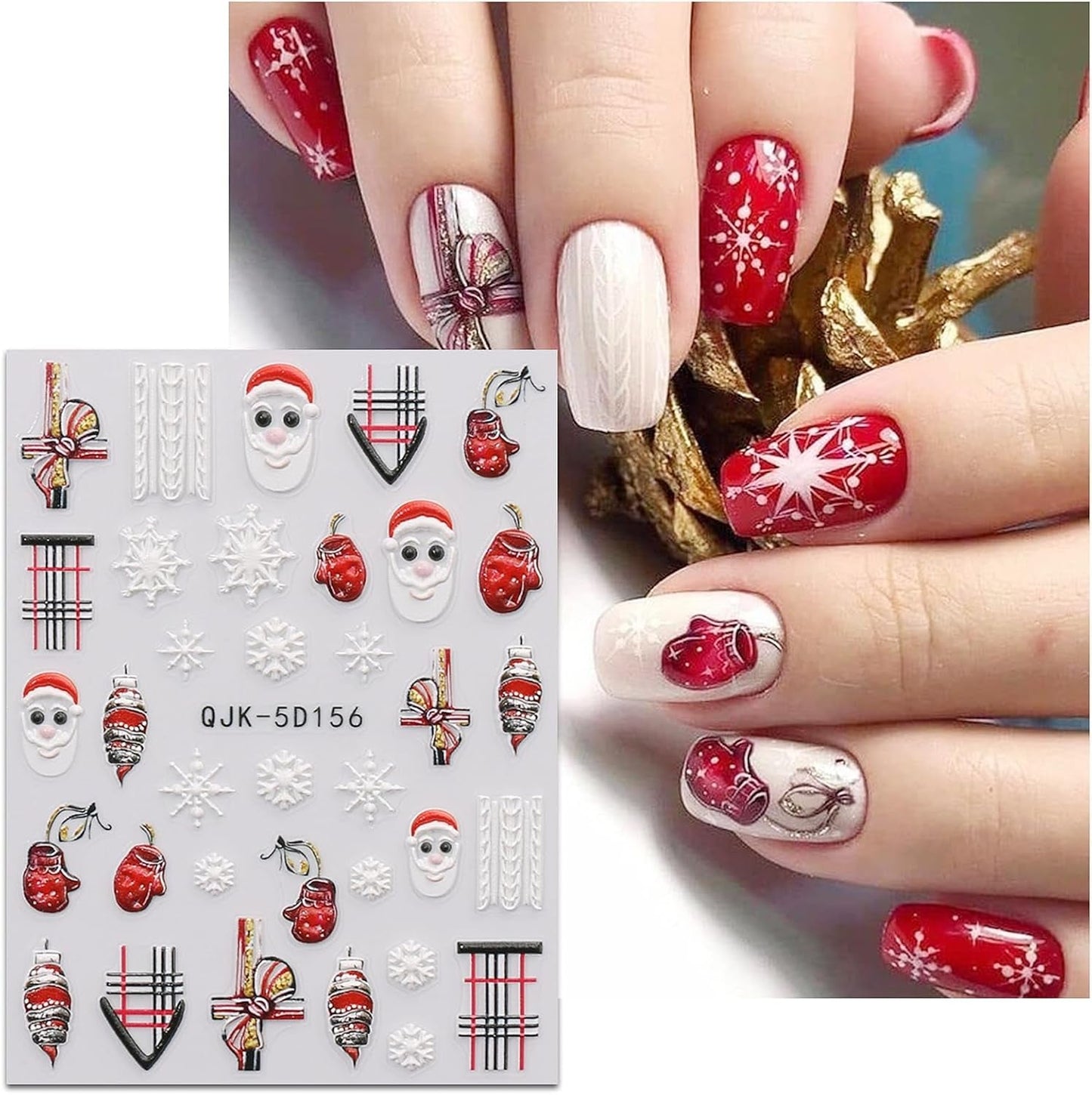 JMEOWIO 3D Nagelsticker Weihnachten Nail Art Sticker Selbstklebend Nagelaufkleber 5D Stereoskopisch Schneeflocke Christmas Winterurlaub Niedlich Dekoration Nageldesign Zubehör 4 Blatt