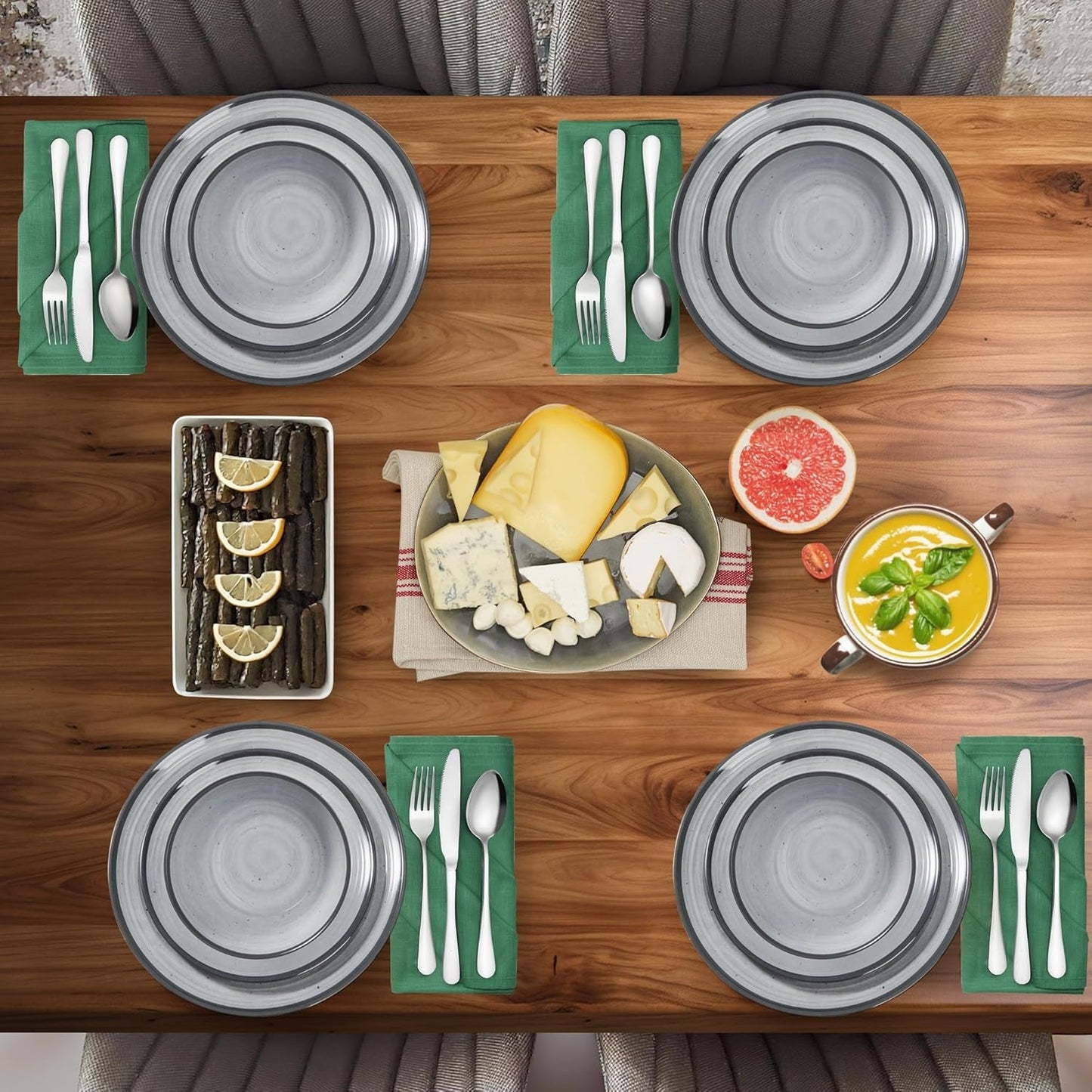 Juego de cubiertos de melamina, 24 piezas, juego de platos para acampar para 4 personas, cubiertos para exteriores e interiores