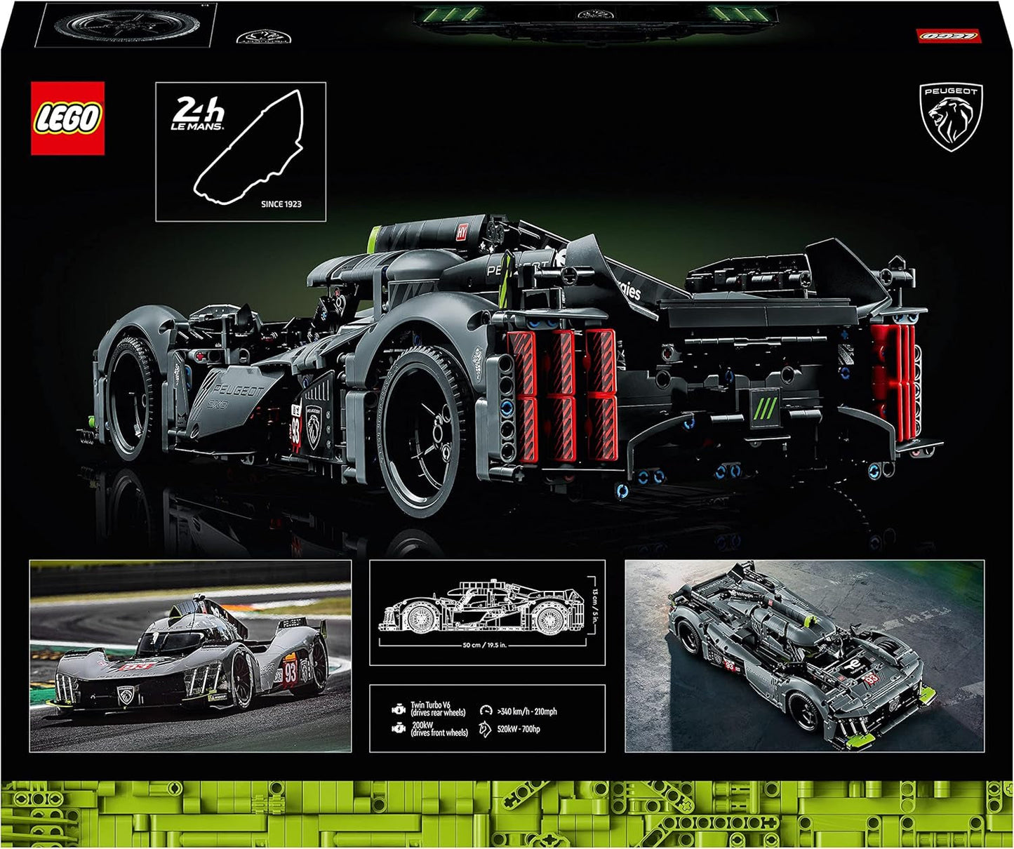 LEGO 42156 Technic Peugeot 9X8 24H Le Mans Hypercar híbrido Coche de carreras legendario Kit de modelo para adultos Coche de deportes de motor a escala 1:10 Coleccionable para jugadores avanzados Kits de construcción Besuche de LEGO-Store
