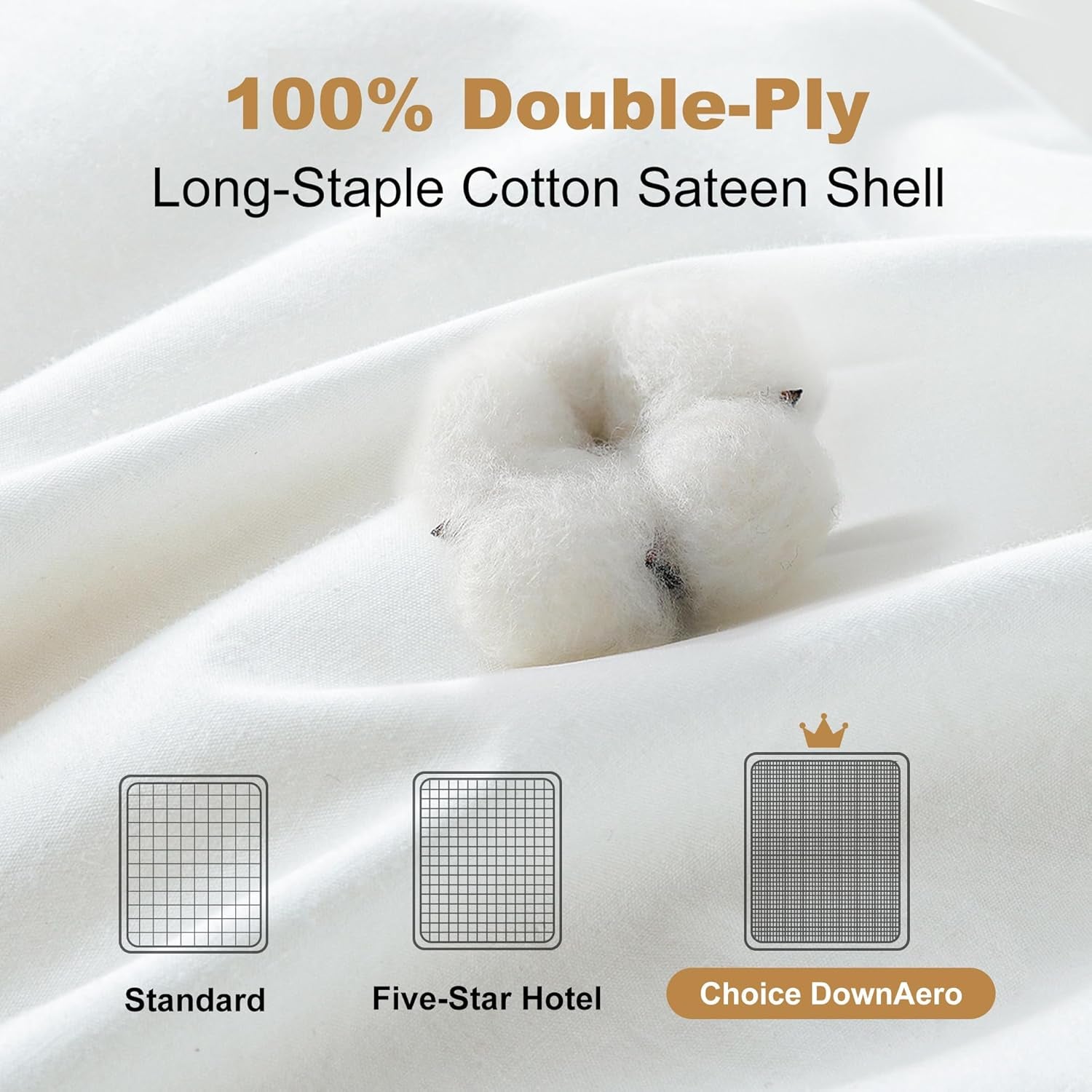 Edredón de plumón de ganso Downaero™ para camas tamaño king, 100 % algodón egipcio satinado, relleno de 900, calidez media, para todas las estaciones, blanco Naty Shop Quilts & Quilts