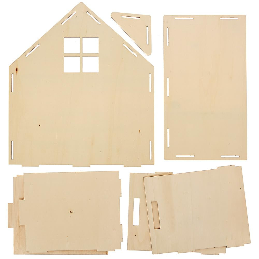 Baker Ross FN199 Kit de casa de muñecas de madera - Paquete de 1, Kit de casa de muñecas para niños, Kit de manualidades Casas de muñecas Naty Shop