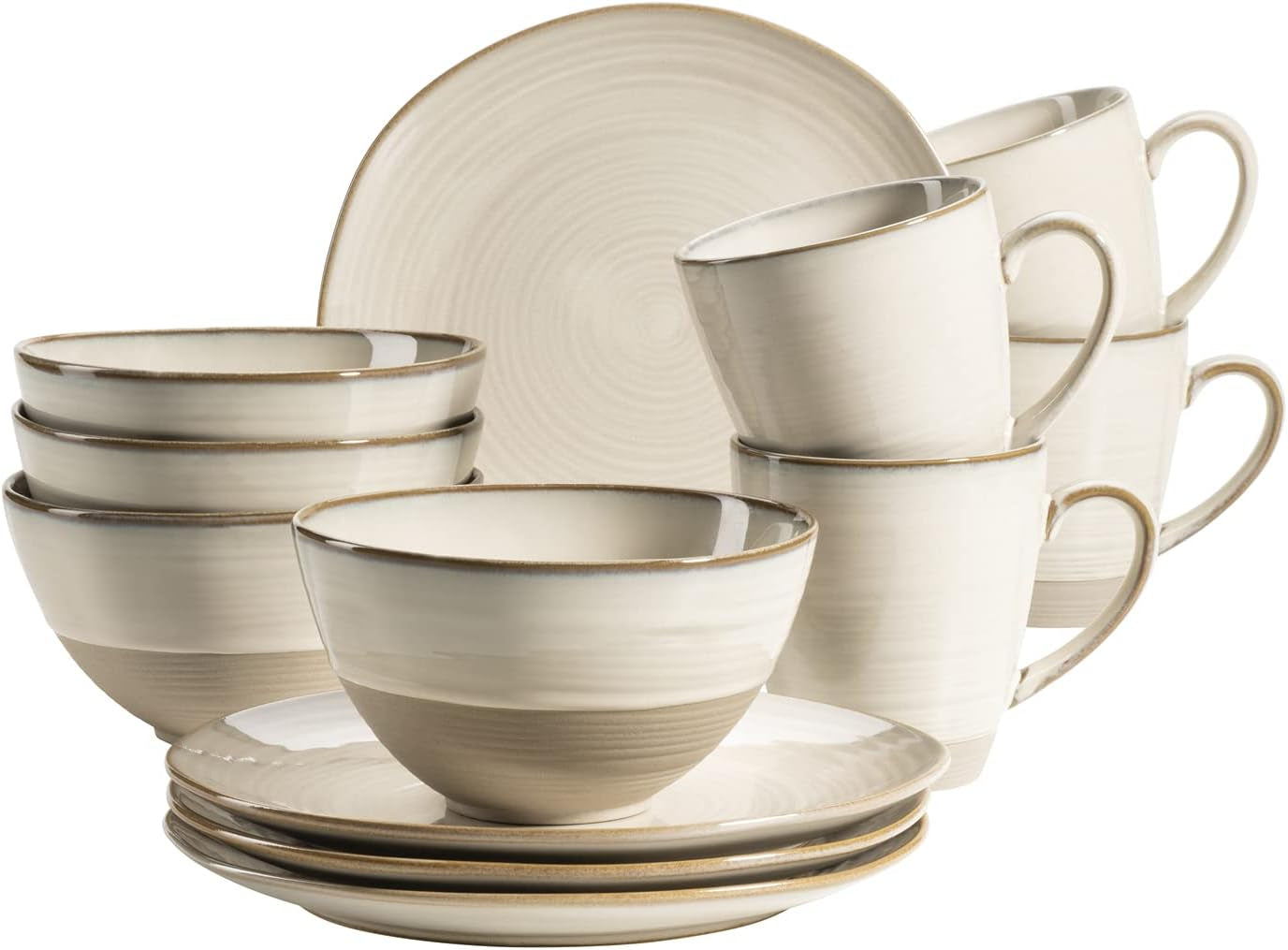 MÄSER 931818 Nottingham Vintage Series Vajilla para 4 personas, servicio de desayuno de 12 piezas con formas redondas irregulares en aspecto retro, azulejo, beige
