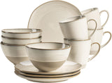 MÄSER 931818 Nottingham Vintage Series Vajilla para 4 personas, servicio de desayuno de 12 piezas con formas redondas irregulares en aspecto retro, azulejo, beige