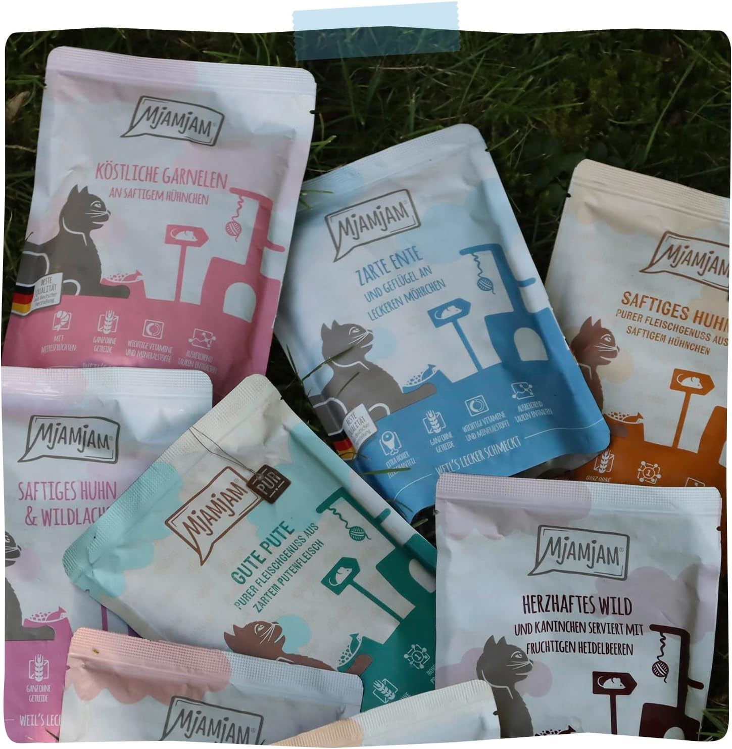 MjAMjAM - Comida húmeda premium para gatos - Pato tierno y aves de corral con deliciosas zanahorias, 1 paquete (1 x 400 g), sin cereales con carne extra