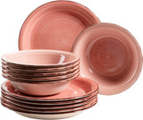 MÄSER 931495 Bel Tempo II Vajilla para 6 personas con moderno aspecto vintage, servicio de mesa de 12 piezas, pintado a mano, rosa, gres