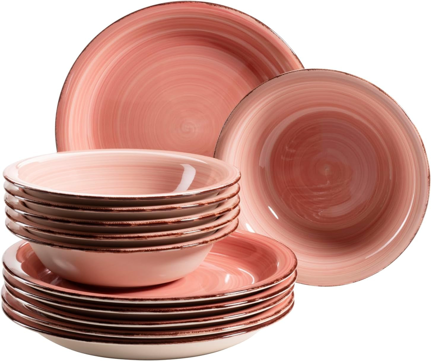 MÄSER 931495 Bel Tempo II Vajilla para 6 personas con moderno aspecto vintage, servicio de mesa de 12 piezas, pintado a mano, rosa, gres