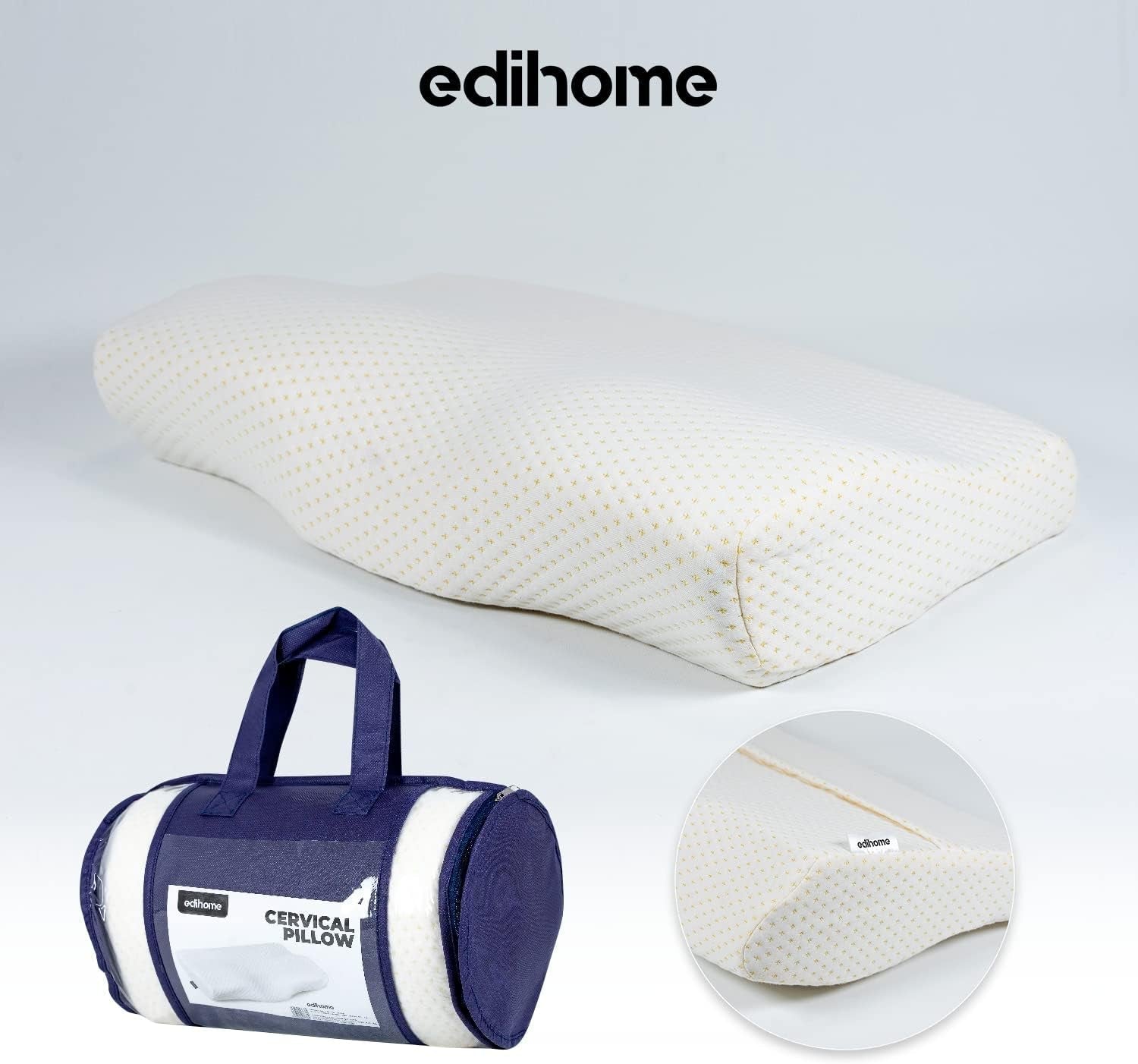 Edihome Almohada cervical Almohada para aliviar el dolor de cuello 50 x 30 x 10 cm Almohada cervical de espuma viscoelástica Almohada ortopédica Funda de algodón doble ergonómica Hipoalergénica