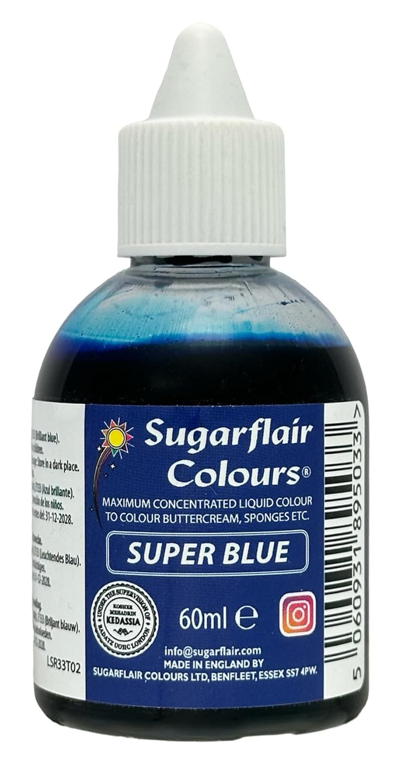Colorante alimentario líquido Sugarflair Super Blue: colorante alimentario altamente concentrado para colorear pasta de azúcar, crema de mantequilla, glaseado, macarrones, decoraciones de pasteles y más - 60 ml