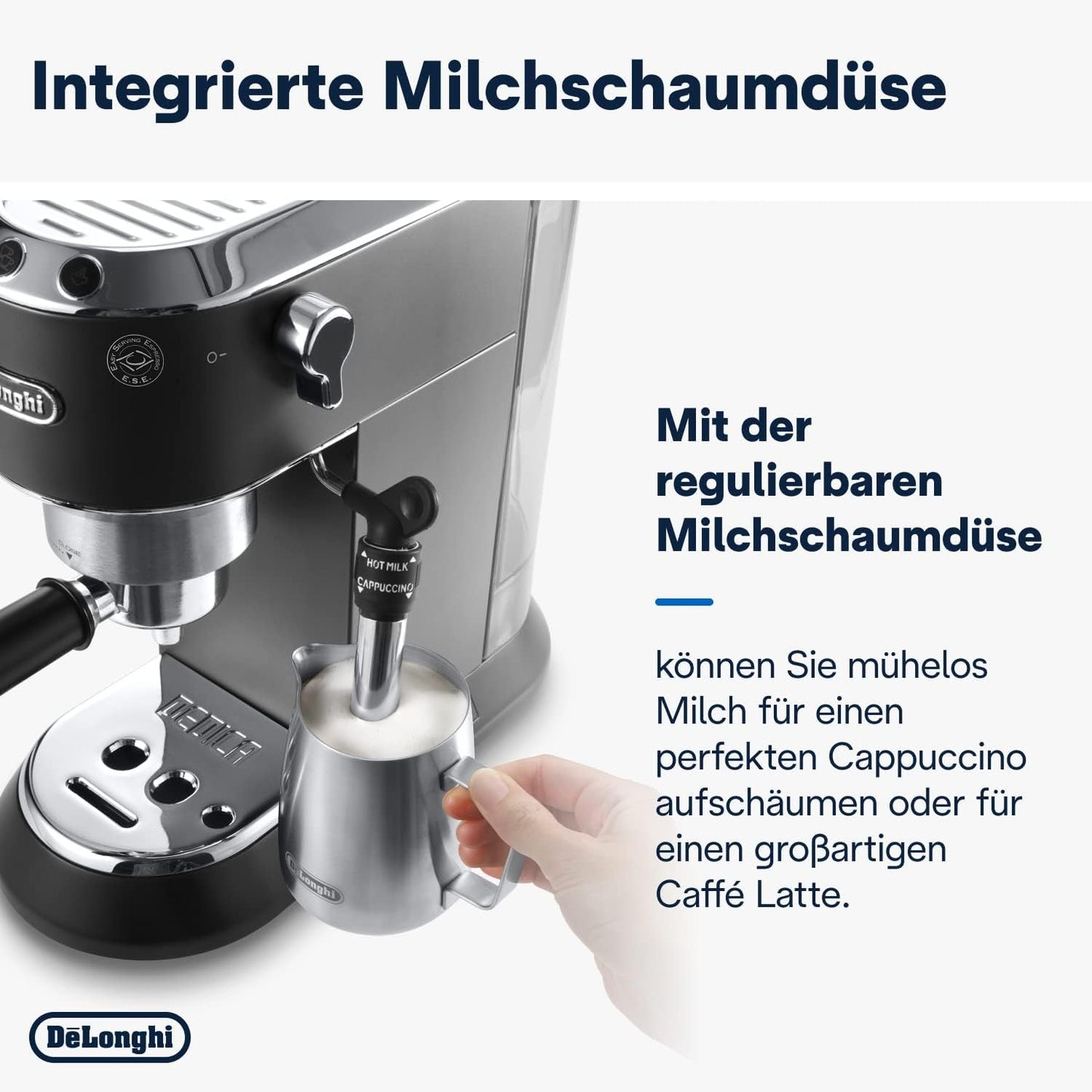 De'Longhi Dedica Style EC 685.B - Cafetera espresso con portafiltro, cafetera espresso con espumador de leche profesional, sólo 15 cm de ancho, para café molido o cápsulas ESE, depósito de agua de 1 l, negro