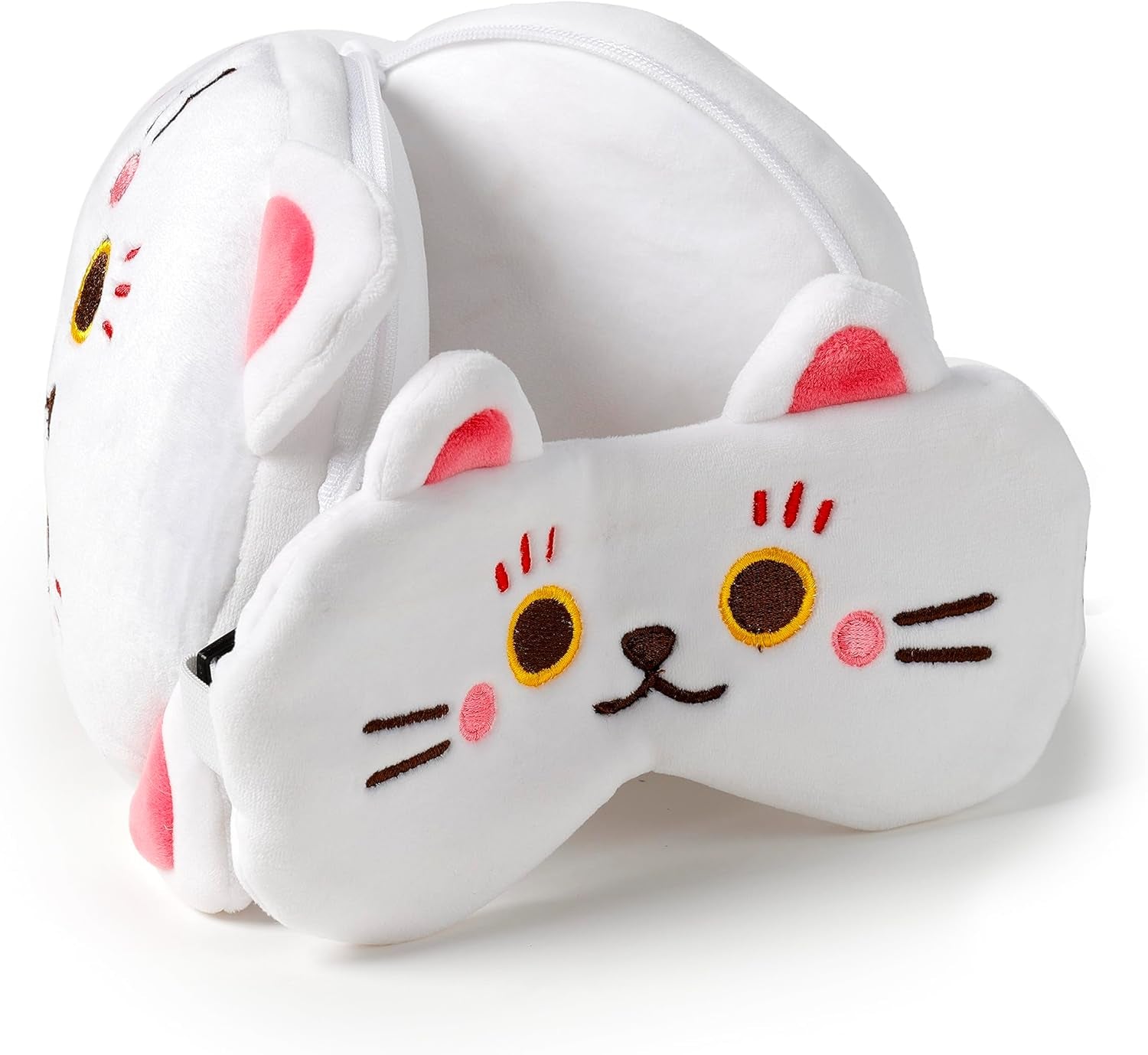 Almohada de viaje con mascarilla Relaxeazzz - Amuleto del gato Maneki Neko Almohadas de viaje Naty Shop