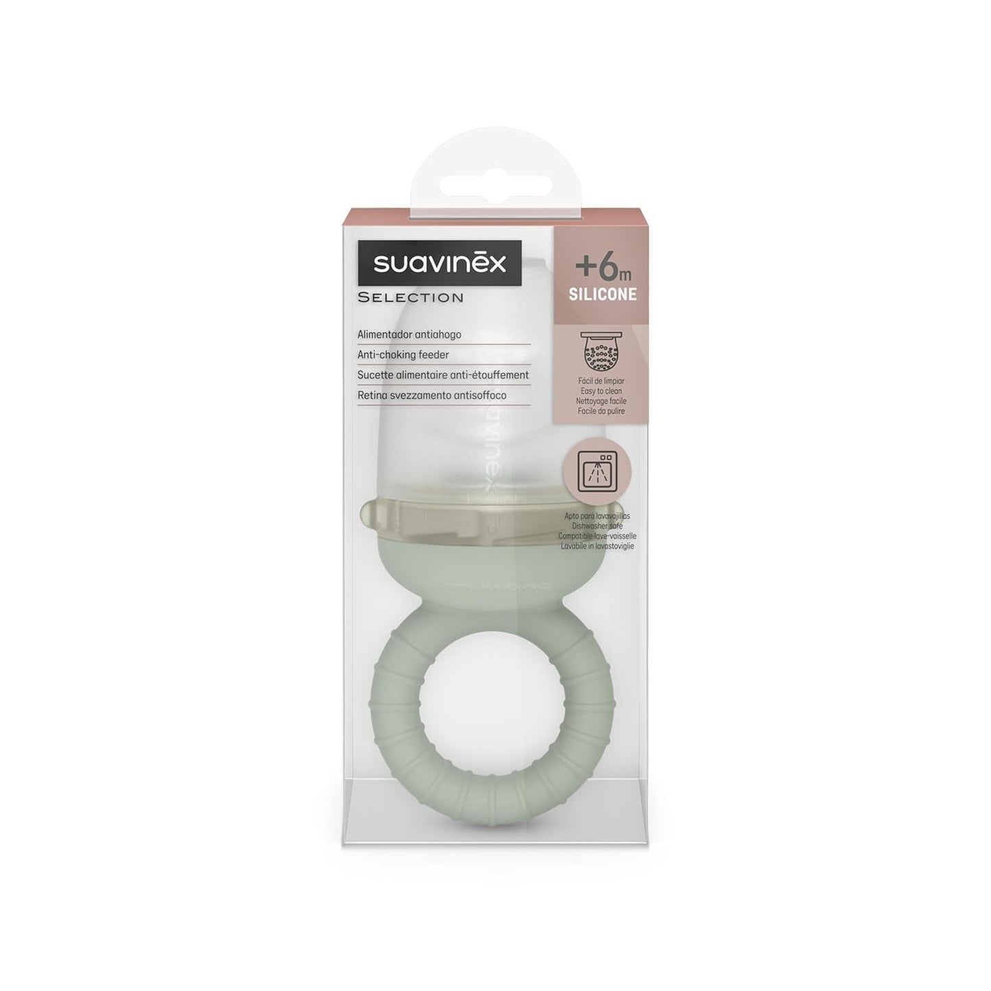 Suavinex Protector Masticador Bebé Silicona Grado Alimenticio con Tapa Fácil de Limpiar Apto para Lavavajillas y Congelador Alivia las Encías 6 Meses Verde