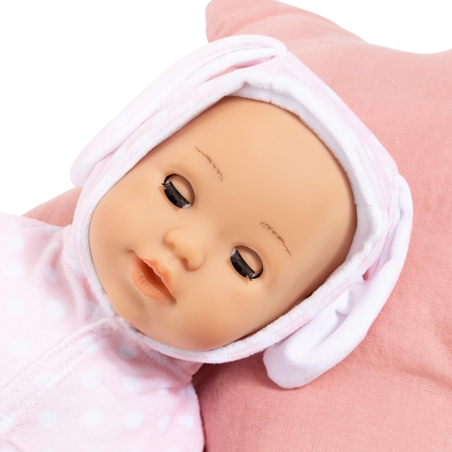 Bayer Design 93822AA Babypuppe Anna, spricht 24 Babylaute, weicher Körper, Schlafaugen, Schnuller, Flasche, 38 cm, rosa, Pequeño