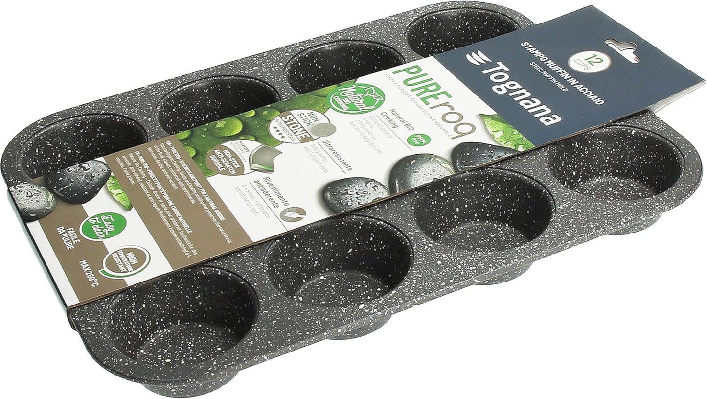Pure Roq Muffinform Para 12 Muffins, Aluminio, Negro Moldes y bandejas de horno Naty Shop