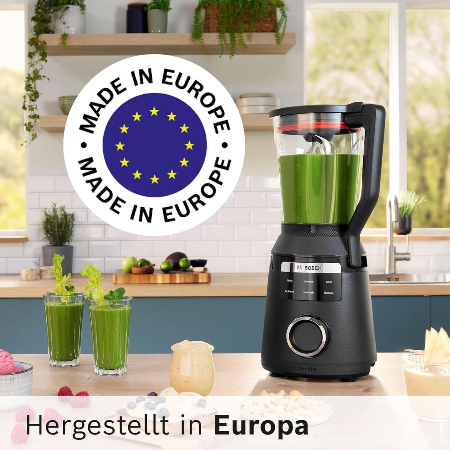 Batidora de pie Vitapower Serie 6 MMBD665B1, 45.000 U/Min, 6 programas Inkl Heiße Suppe & Reinigung, 2 L Mixbehälter, Stopfer, Spülmaschinenfeste Teile, Made in Europe, 1800W, Schwarz Kitchen Naty Shop