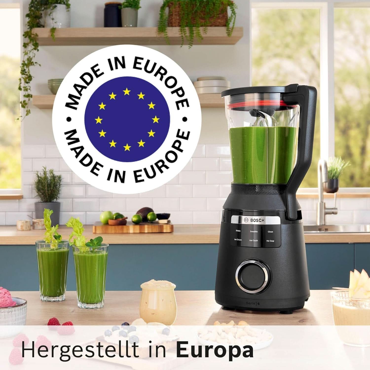 Batidora de pie Vitapower Serie 6 MMBD665B1, 45.000 U/Min, 6 programas Inkl Heiße Suppe & Reinigung, 2 L Mixbehälter, Stopfer, Spülmaschinenfeste Teile, Made in Europe, 1800W, Schwarz Kitchen Naty Shop
