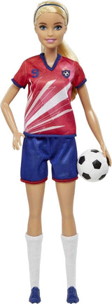Barbie Serie Puedes Ser Cualquiera, Futbolista, Futbolista de Pelo Rubio, Jersey Rojo y Azul, Pelota, Accesorios, Muñeca Incluida, Regalo a Partir de 3 Años, HCN17