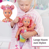 BABY Born Little Sister Mermaid 46 cm Muñeca sirena impermeable con pelo largo y aleta brillante móvil, incl. tiara y peine, 833681 Zapf Creation Dolls Naty Shop