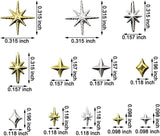 120 piezas de dijes de uñas de estrella dorada y plateada, uñas Y2K de estrella, dijes de uñas de estrella de metal, tamaños mixtos, tornillos para uñas, diseño de uñas de estrella, arte de uñas, dijes de estrellas 3D, decoración de uñas, dijes de uñas, accesorios para uñas