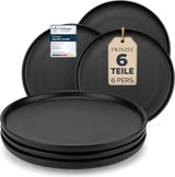 Juego de platos de gres para 6 - Negro mate Juego de 6 piezas Platos grandes aptos para microondas Diseño elegante - Colección Twinzee Ebony