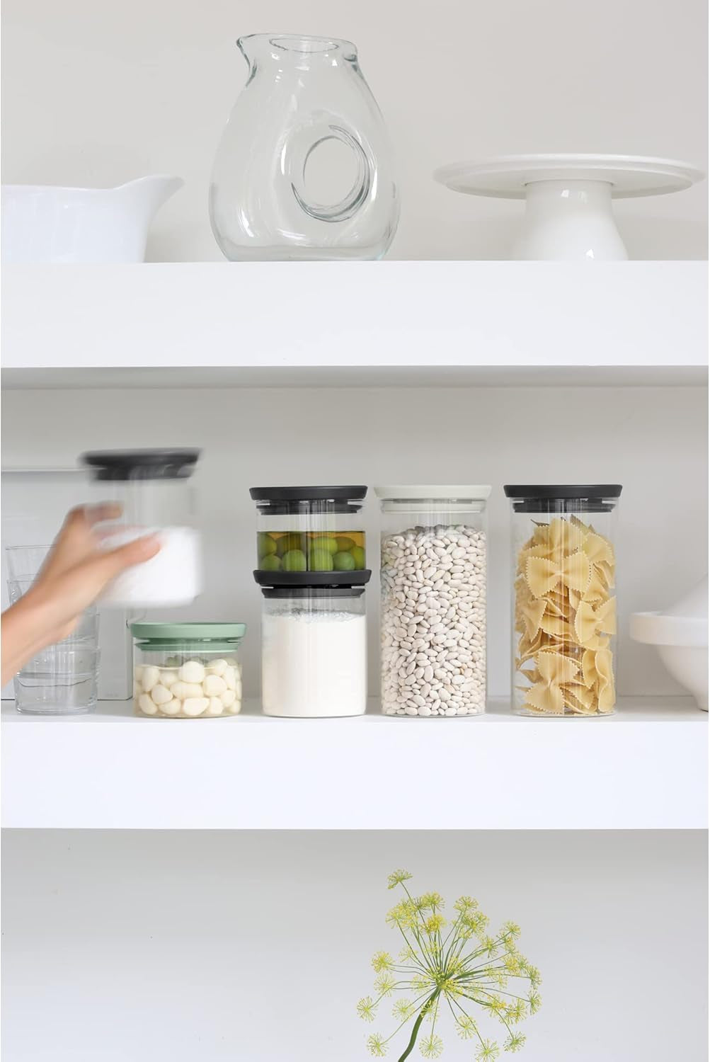 Brabantia - Recipiente de Vidrio Apilable con Tapa - Set de 3 - Conservación de Alimentos - Mantiene los Alimentos Frescos por Más Tiempo - Junta de Silicona - Apto para Lavavajillas - Gris Oscuro/Gris Claro/Verde Jade - Cajas de Conservación de Alimentos 0,3L/0,6L/1,1L Naty Shop