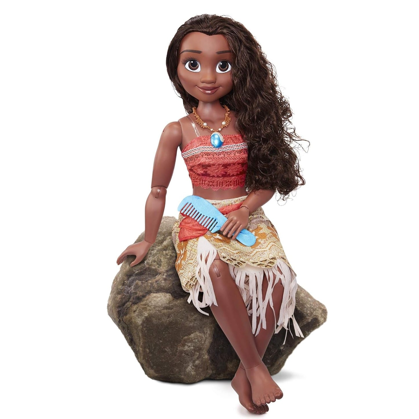 Muñeca Disney Princesa Moana de 80 cm de Jakks Pacific Muñeca móvil con cepillo para peinar sus rizos ondulados Vestido inspirado en la película Collar con colgante desmontable Muñecas Naty Shop