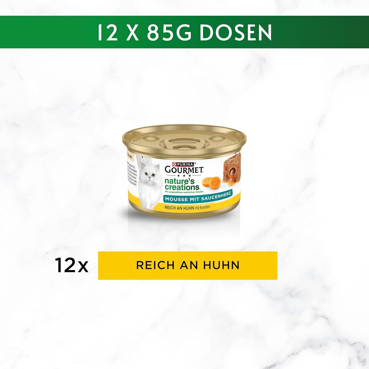 Gourmet Nature's Creations Mousse de salsa de corazón, comida húmeda para gatos, rica en pollo, paquete de 12 (12 x 85 g)