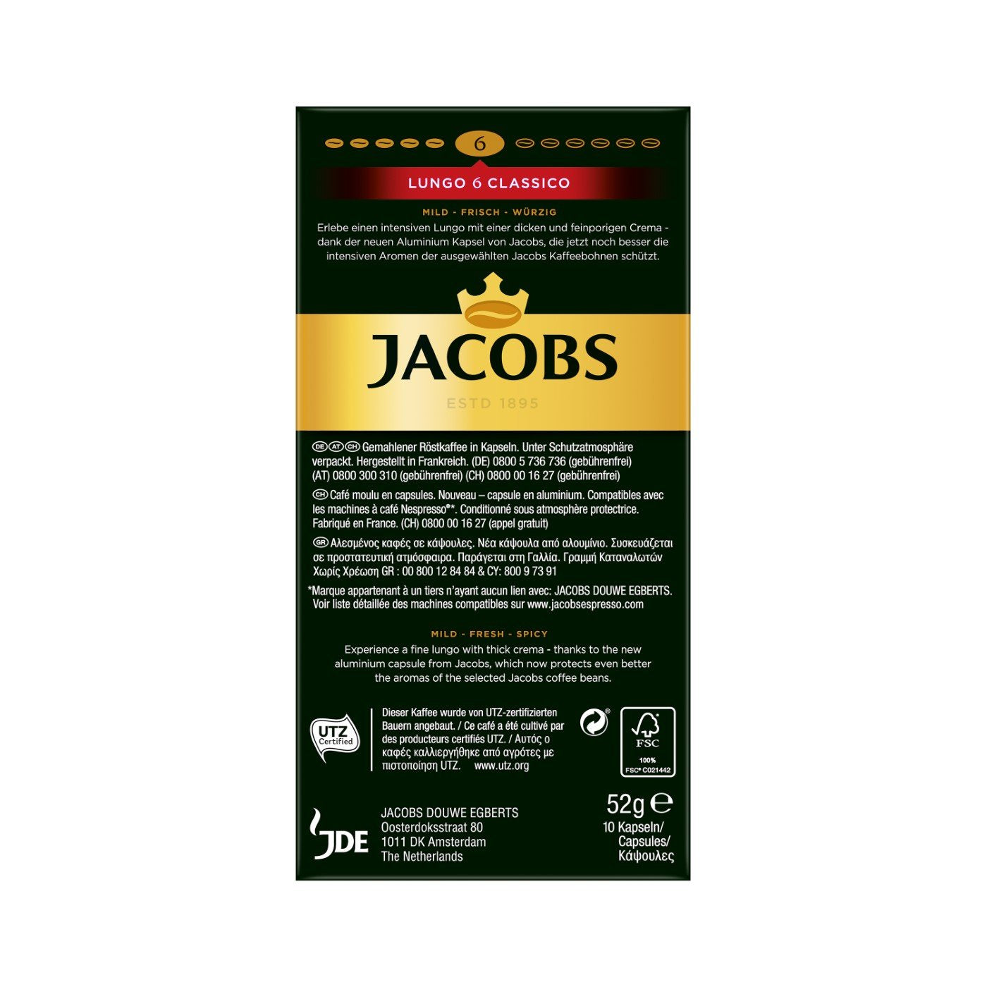 Jacobs Kapseln Lungo Intenso, Intensität 8 & Kapseln Lungo Classico, Intensität 6, 100 cápsulas de café compatibles con Nespresso®*, paquete de 10, 10 x 10 unidades