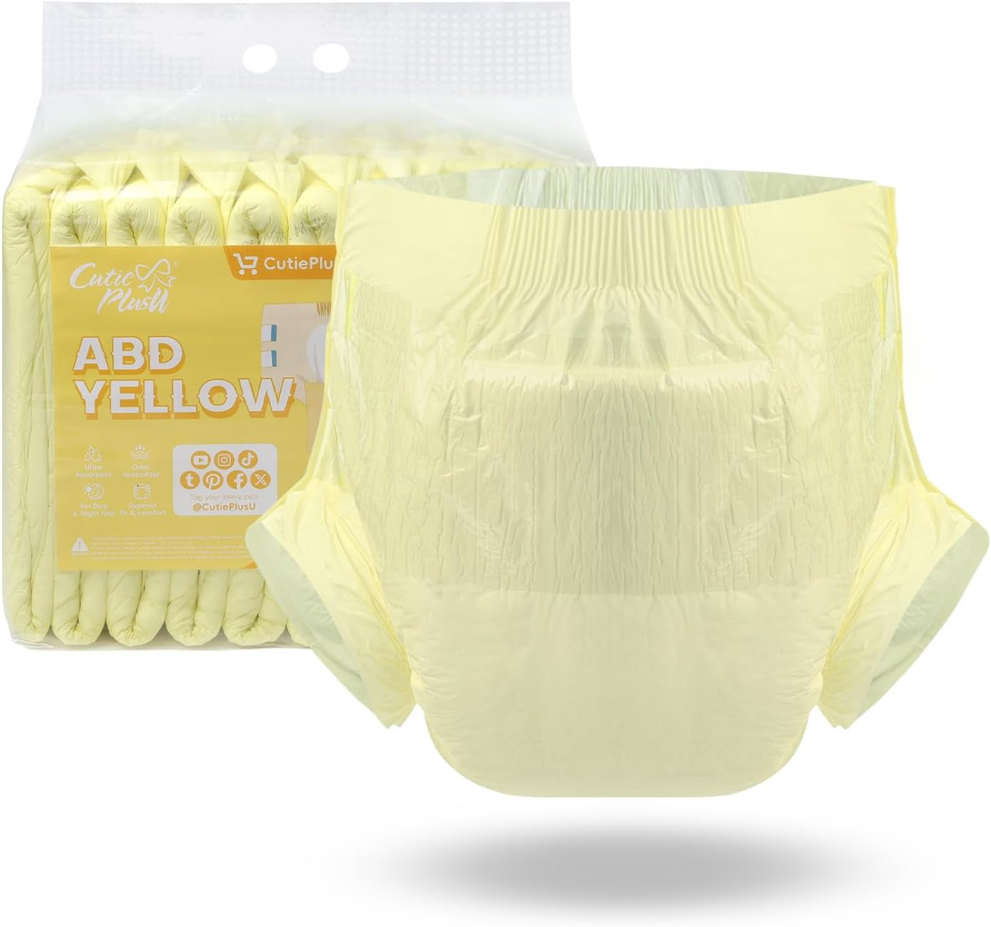 CutiePlusU Pañales para adultos, paquete de 10 bragas desechables para incontinencia con trabillas para mujeres y hombres, máxima absorbencia durante la noche - amarillo (tamaño mediano 71-96 cm)