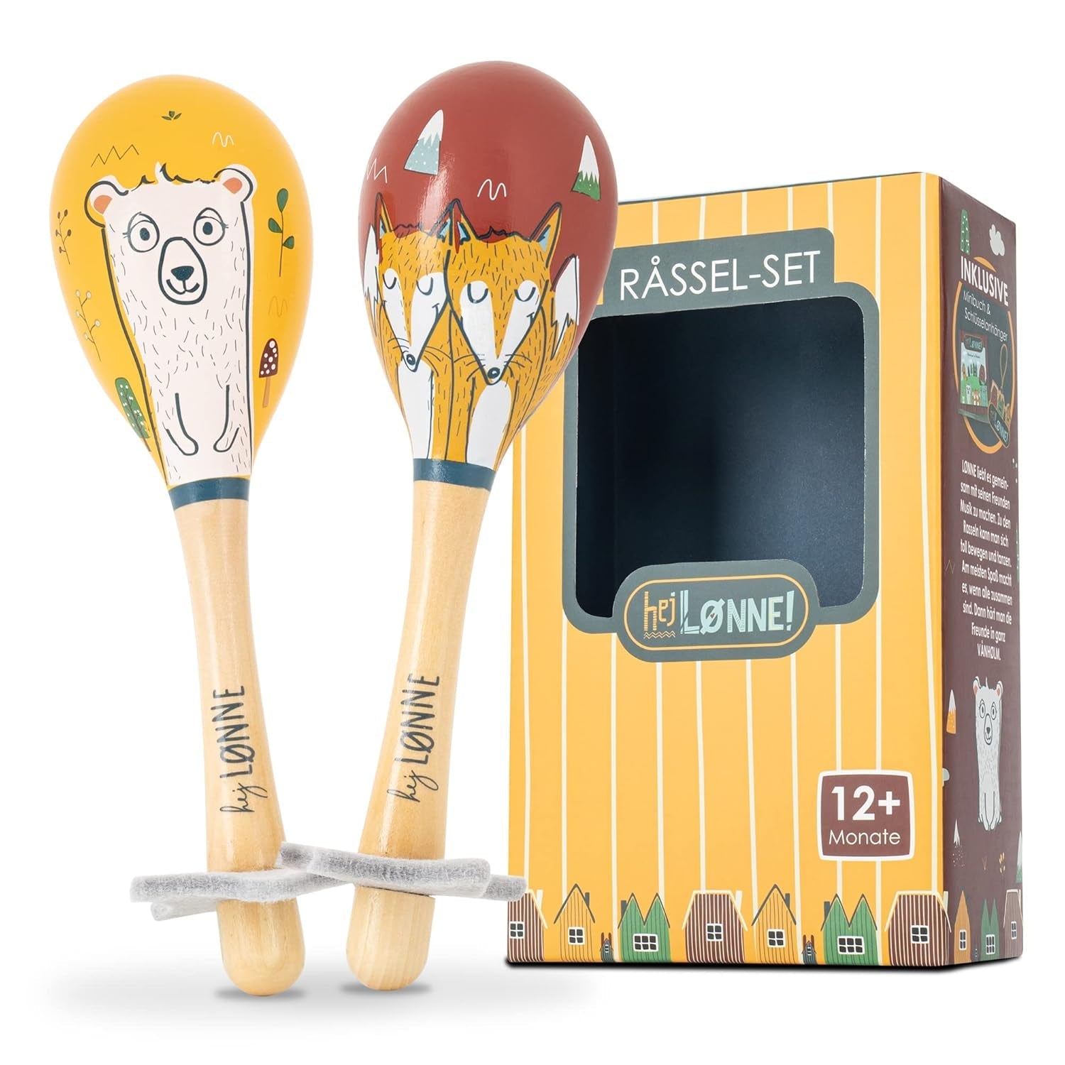 HEJ LØNNE juego de 2 campanas de madera - maracas infantiles - instrumento musical de madera para fomentar la motricidad, la coordinación y el comportamiento social - campana de madera para niños - juguete infantil Jucarii Bebe Naty Shop Título predeterminado