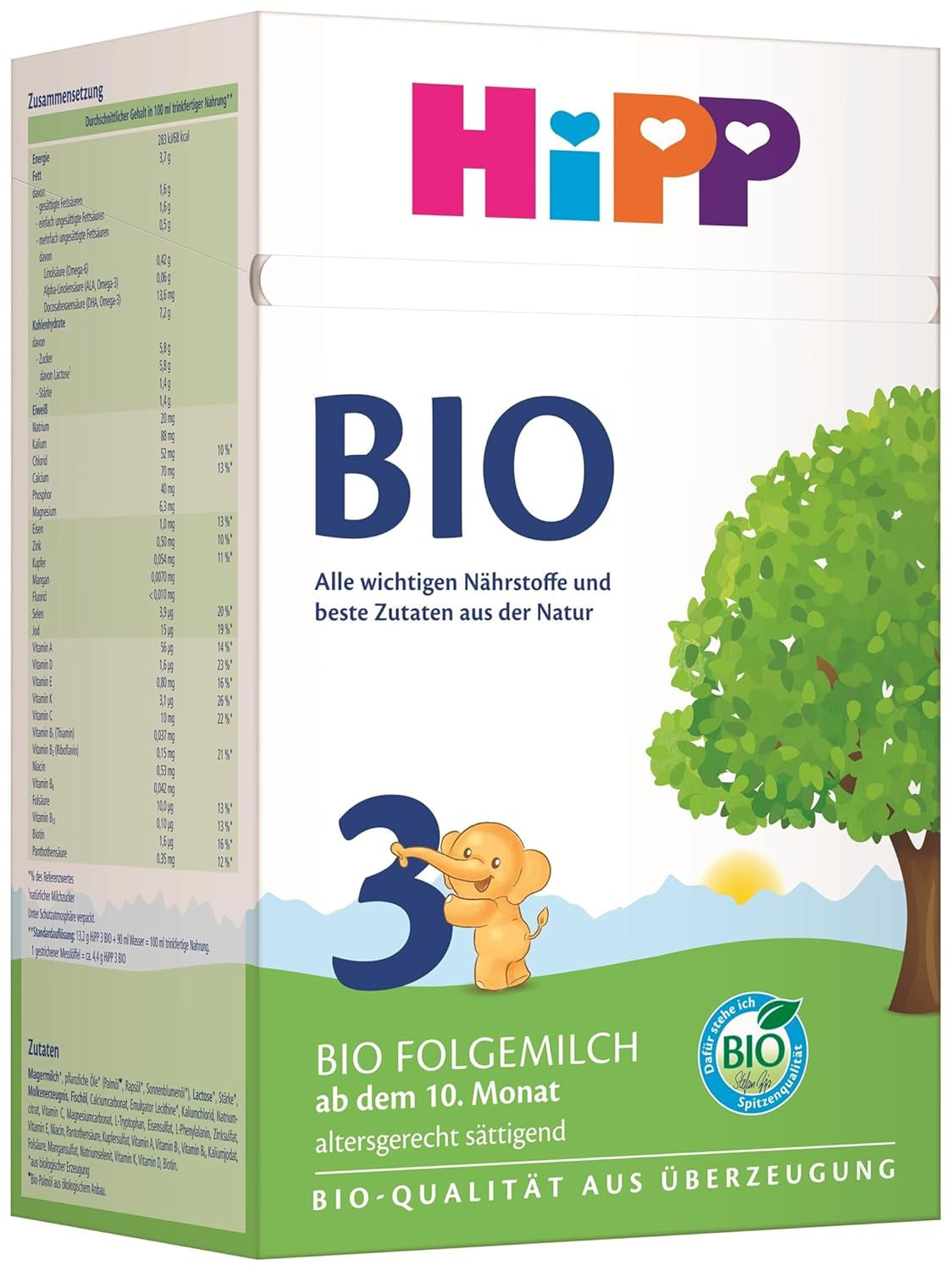 HiPP 3 Leche de continuación ecológica (4 x 600 g) - después de 10 meses, con Omega-3 (DHA, ALA), Calcio, Vitamina D, de la mejor calidad biológica