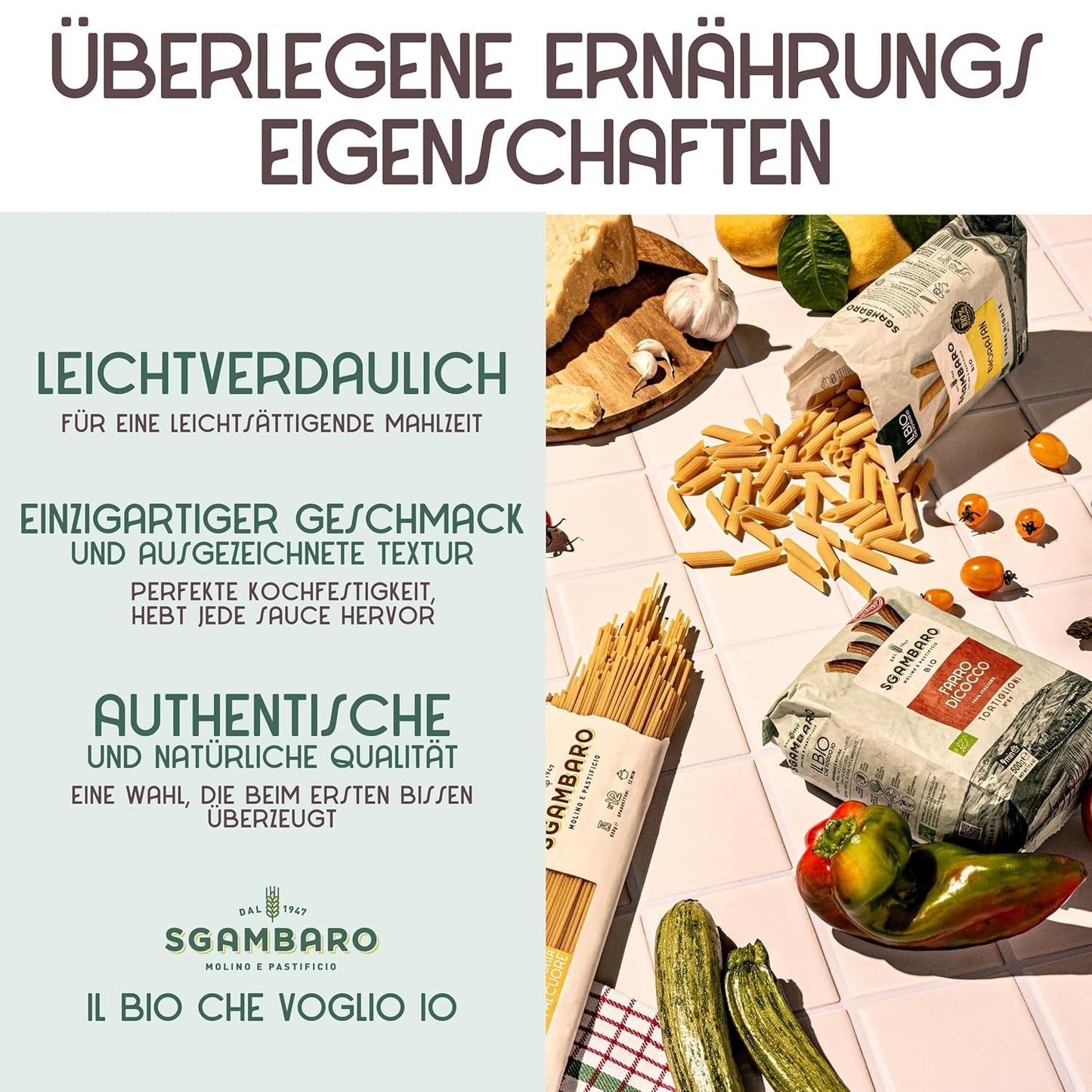 Pasta de espagueti ecológica núm. 5 - 500 g de trigo Khorasan – Trigo antiguo, rico en proteínas, 100% cultivado en Italia – Versátil en la cocina y rico en nutrientes
