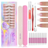 Kit de 150 uñas postizas degradadas – 5 colores diseño degradado uñas artificiales autoadhesivas – cubierta completa para mujeres y niñas – uñas postizas brillantes para manicura DIY (cuadrado)