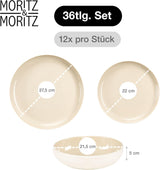 Moritz & Moritz CAVO vajilla de gres para 12 personas, 36 piezas - Moderno servicio de mesa en color arena - Juego combinado de fácil cuidado con platos y cuencos - Servicio de café