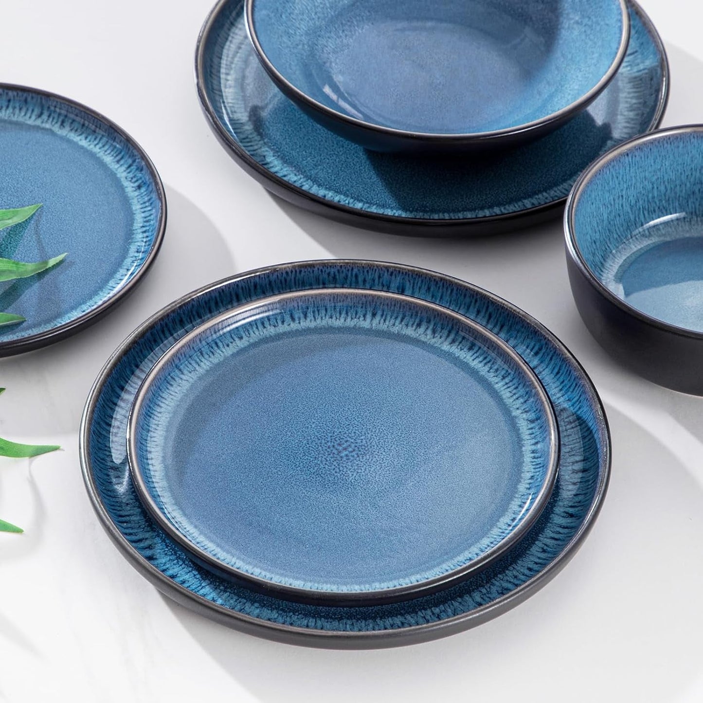 Vajilla para 6 personas Vancasso PLAYA Vajilla de porcelana para 6 personas de 24 piezas Azul Incluye platos, platos Suma, cuencos y ensaladeras Apto para lavavajillas y microondas