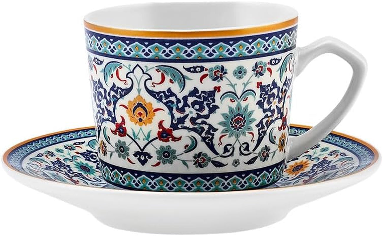 KARACA Beylerbeyi - Juego de tazas de café turco de 12 piezas, juego de 6 tazas de café expreso de porcelana con platillos, juego de tazas de café expreso de 80 ml, diseño tradicional - Azul