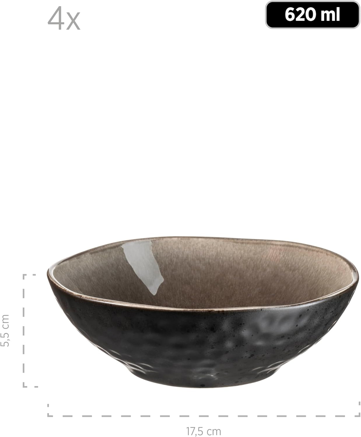 MÄSER 934073 Niara Organic Series Vajilla moderna para 4 personas con un atractivo aspecto vintage, servicio combinado de 16 piezas con una combinación especial de esmalte negro y marrón, gres