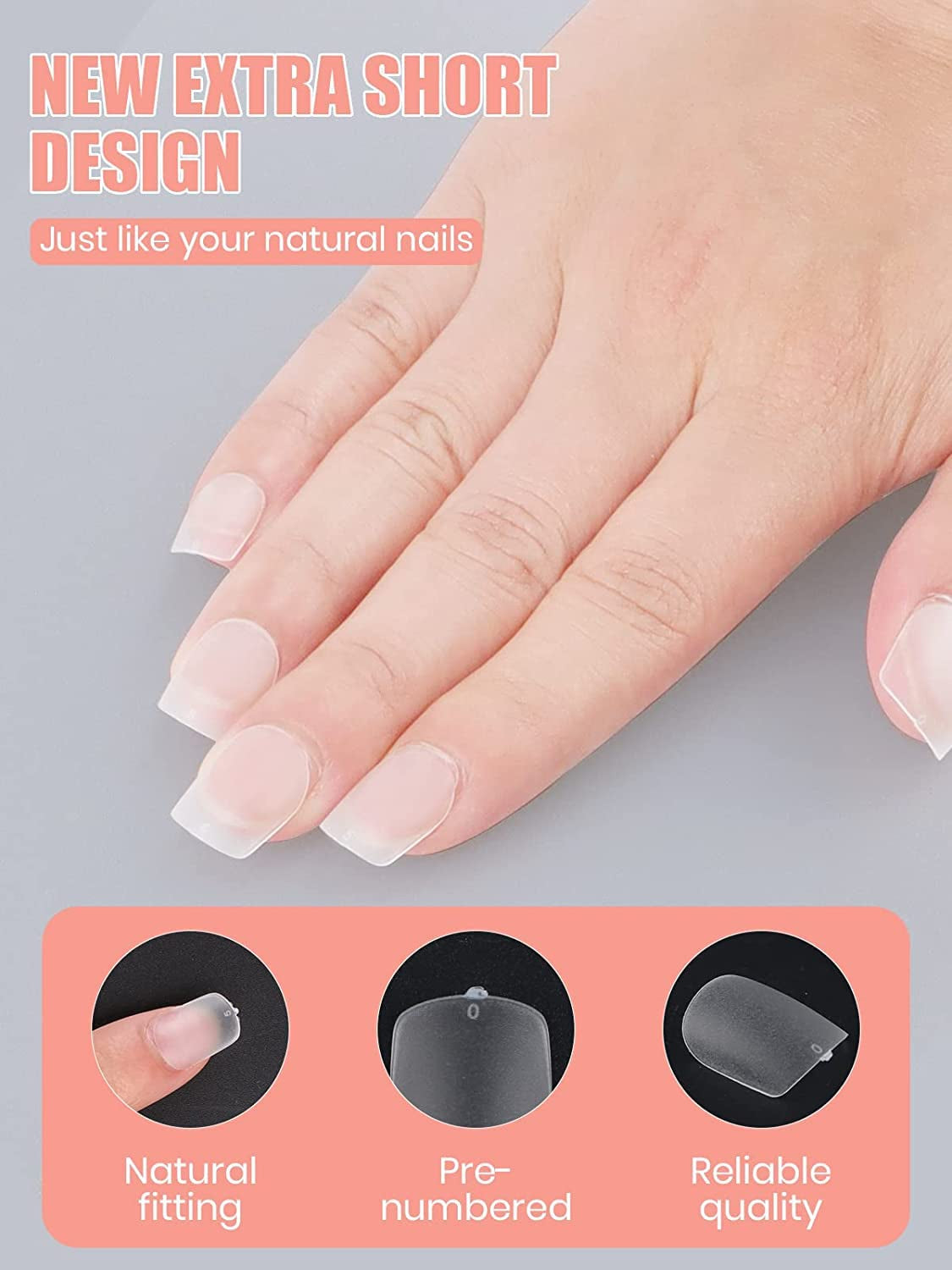 EBANKU 420 puntas de uñas cuadradas cortas, puntas mate de cobertura completa, puntas de gel suave, puntas de uñas de gel transparente prepulidas, puntas de extensión de uñas artificiales, 15 tamaños (cuadrados cortos)