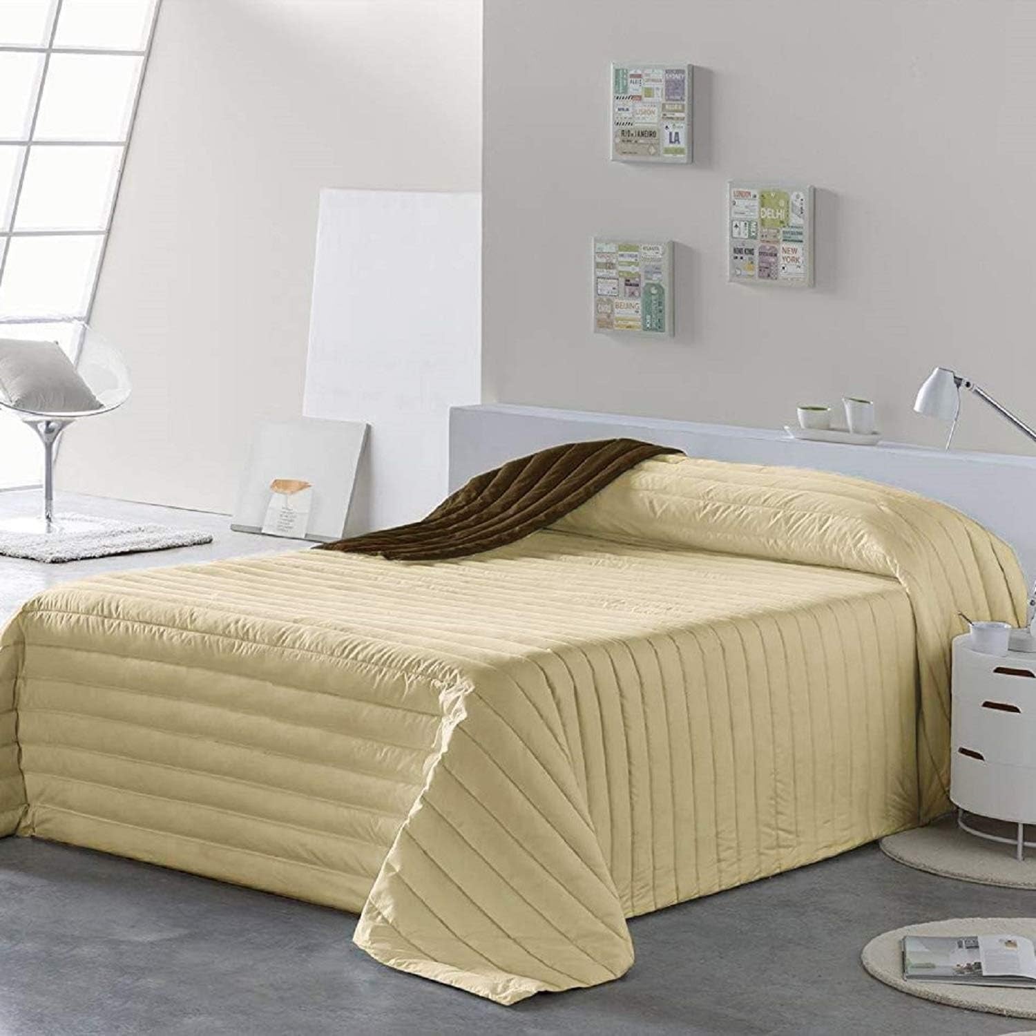 PETTI Artigiani Italiani - Cubrecama individual, colcha de doble cara, colcha de muelles, azul medianoche, blanco, 100% Made in Italy
