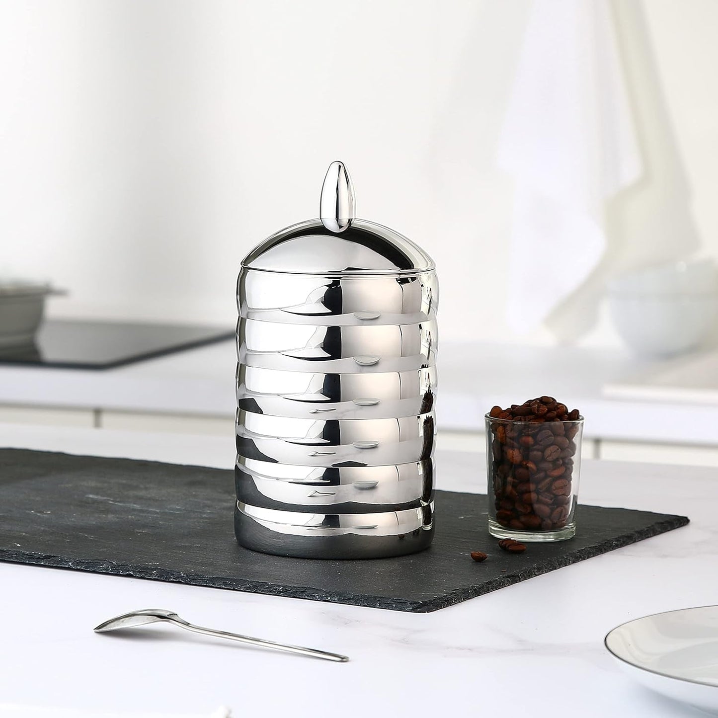 Alessi Kalistò 2 CB02 - Tarro de cocina en acero inoxidable 18/10 con pomo de aluminio, 114 cl, plateado Cajas para conservar alimentos Naty Shop