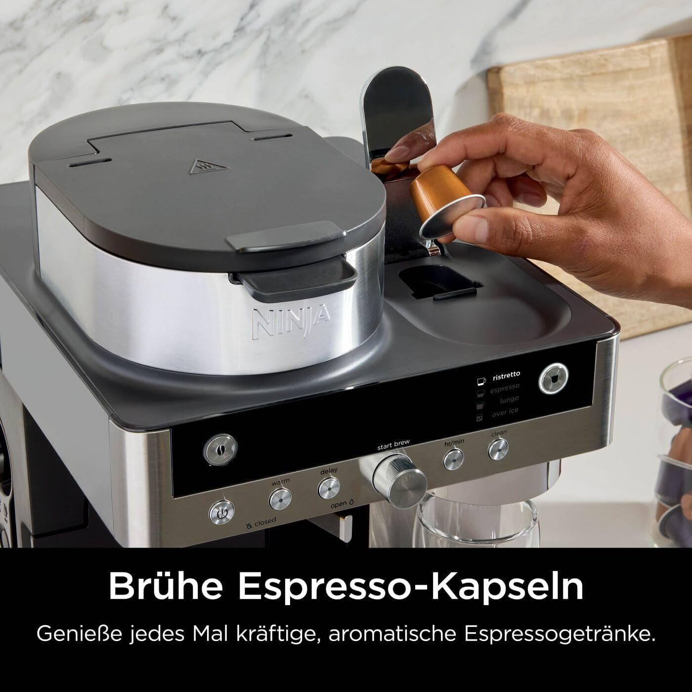 Ninja Prestige Cafetera de filtro 2 en 1 con cápsulas y espumador de leche integrado, para café con leche, café helado y flat white, negra CFN802EU