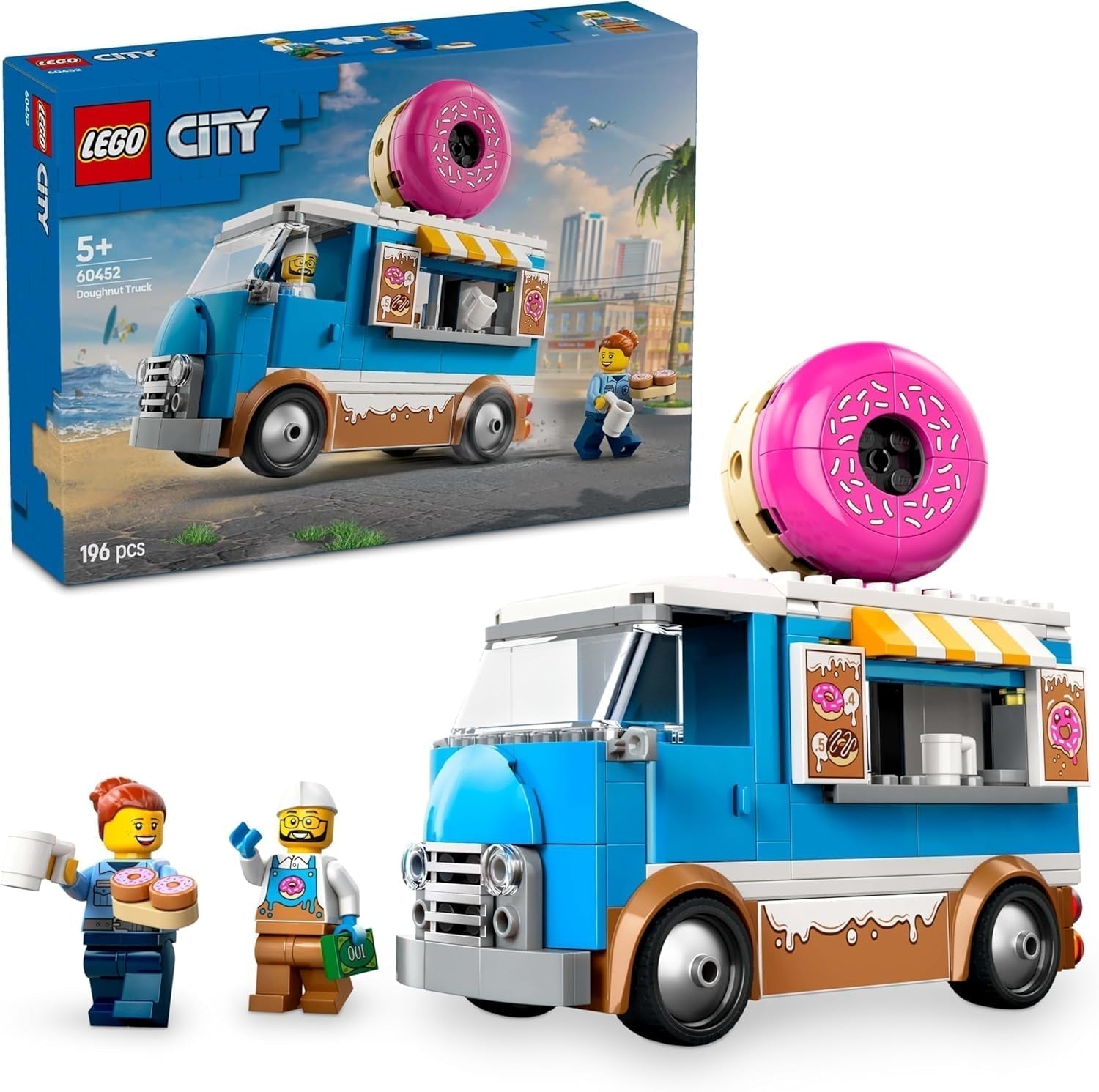 LEGO City Donut Truck - Camión de comida de juguete con 2 minifiguras de policía - Juguete de construcción para niños y niñas mayores de 5 años - Idea de regalo de cumpleaños y vacaciones 60452 Juegos de construcción Besuche den LEGO-Store Default Title