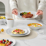 MALACASA Vajilla para 4, Vajilla de Porcelana Blanca de 16 Piezas, Vajilla Moderna con 4 Platos Llanos, Platos de Postre, Platos y Tazas Suma, Serie ELISA
