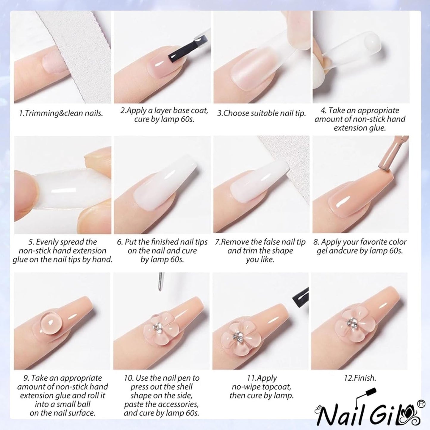 NAILGIL Esmalte de uñas de gel sólido, pegamento de uñas de gel sólido, escultura de arte de uñas 3D con juego de herramientas, salón de bricolaje en casa, transparente 15G