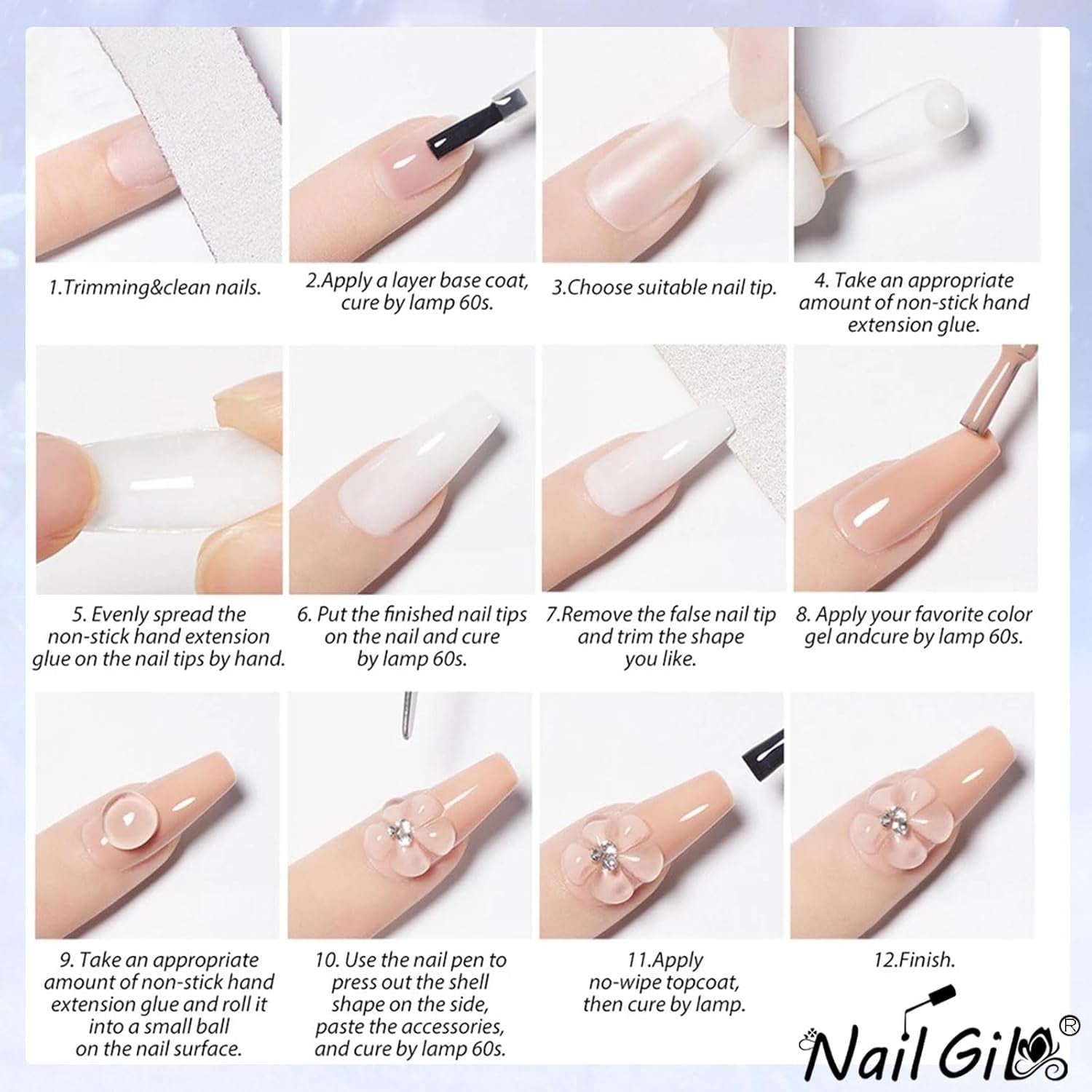 NAILGIL Esmalte de uñas de gel sólido, pegamento de uñas de gel sólido, escultura de arte de uñas 3D con juego de herramientas, salón de bricolaje en casa, transparente 15G