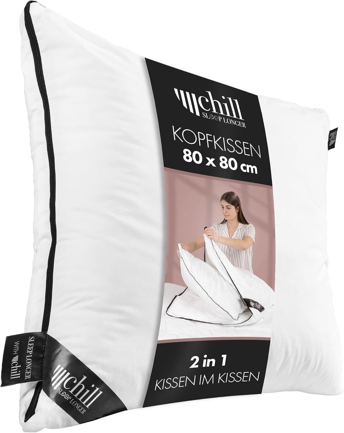 Almohada 80X80 Cm - Diseño 2 en 1 - almohada en almohada - almohada grande para dormir transpirable y lavable y 100% vegana - 2 almohadas 3 opciones - almohada con relleno de 600G y 1200G Naty Shop almohadas estándar Almohada Premium 80 X 80 Cm