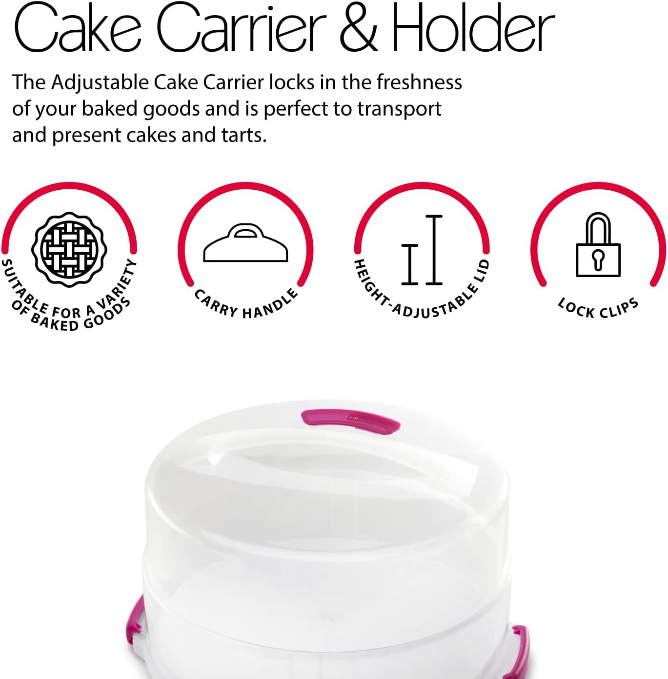 Recipiente para tartas Metaltex, regulable en altura, polipropileno, blanco/transparente, ⌀ 30 cm, regulable en altura 8 y 15 cm Cajas para guardar alimentos Naty Shop