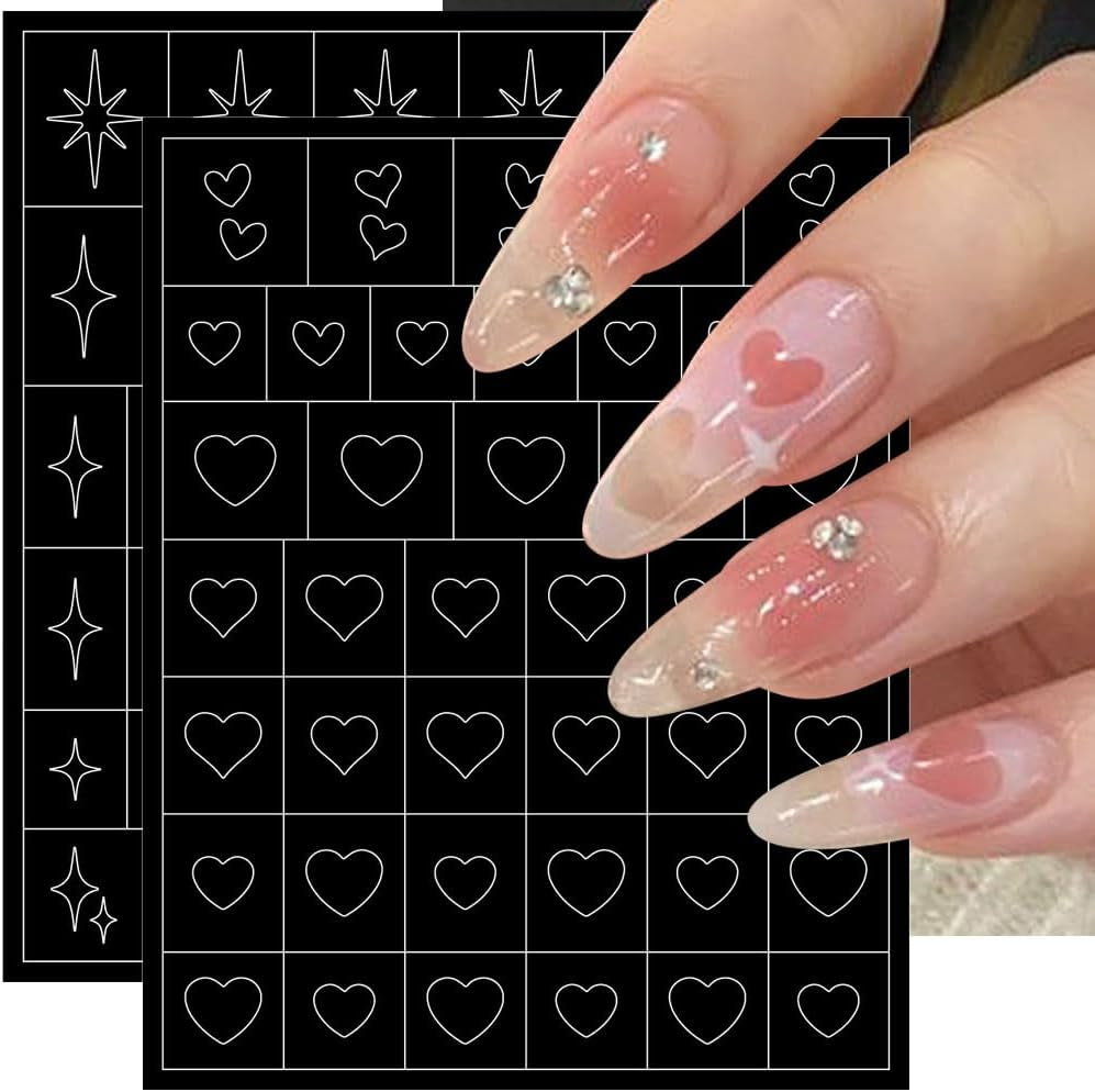 6 hojas de pegatinas de uñas con plantilla de aerógrafo, mariposa, llama, estrellas, corazón, estrellas, pegatinas de uñas, herramienta de plantilla de impresión, pegatinas autoadhesivas para mujeres, pegatinas de diseño de arte de uñas