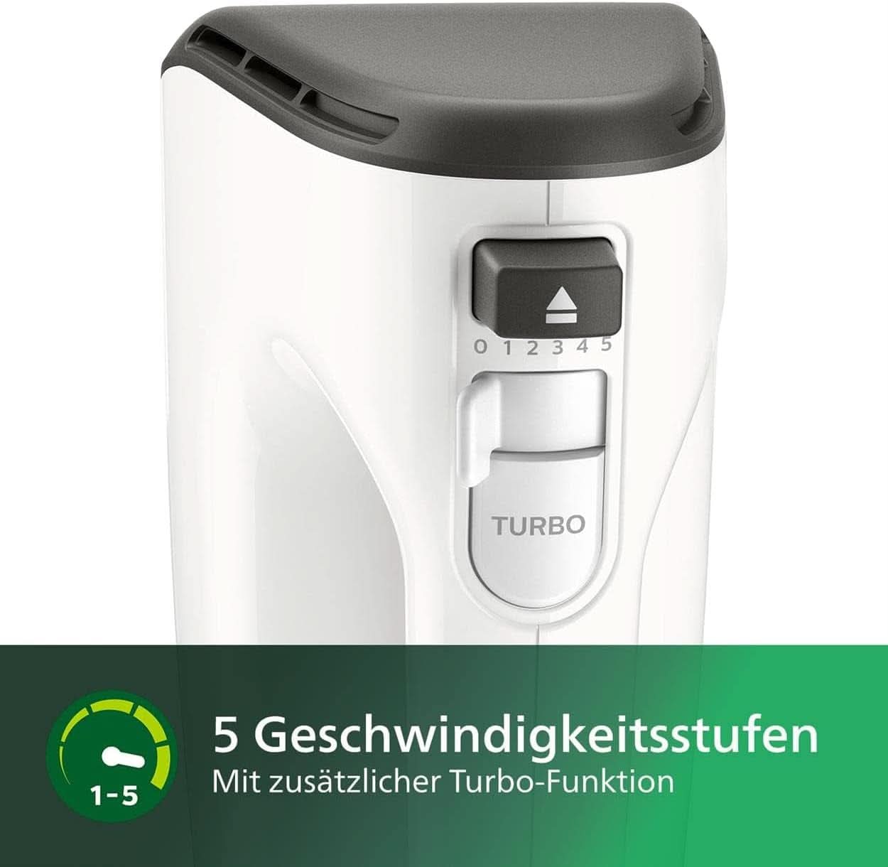 Philips Batidora de mano, 450 W, 5 Geschwindigkeiten plus Turbo, Weiß/Grau (HR3741/00) Cocina Naty Shop